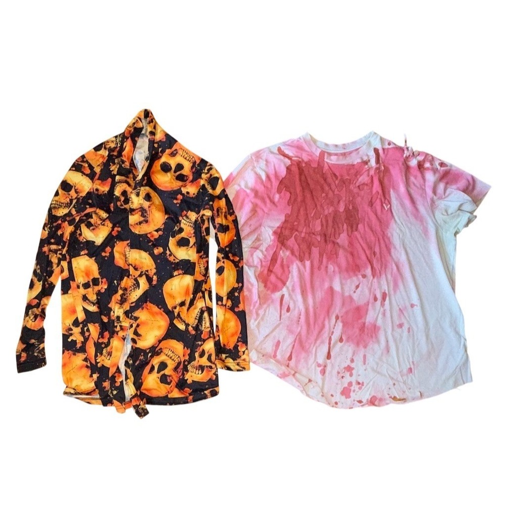 AEO T-Shirt Men's XL Red Splatter Halloween horror open front cardigan skull XL